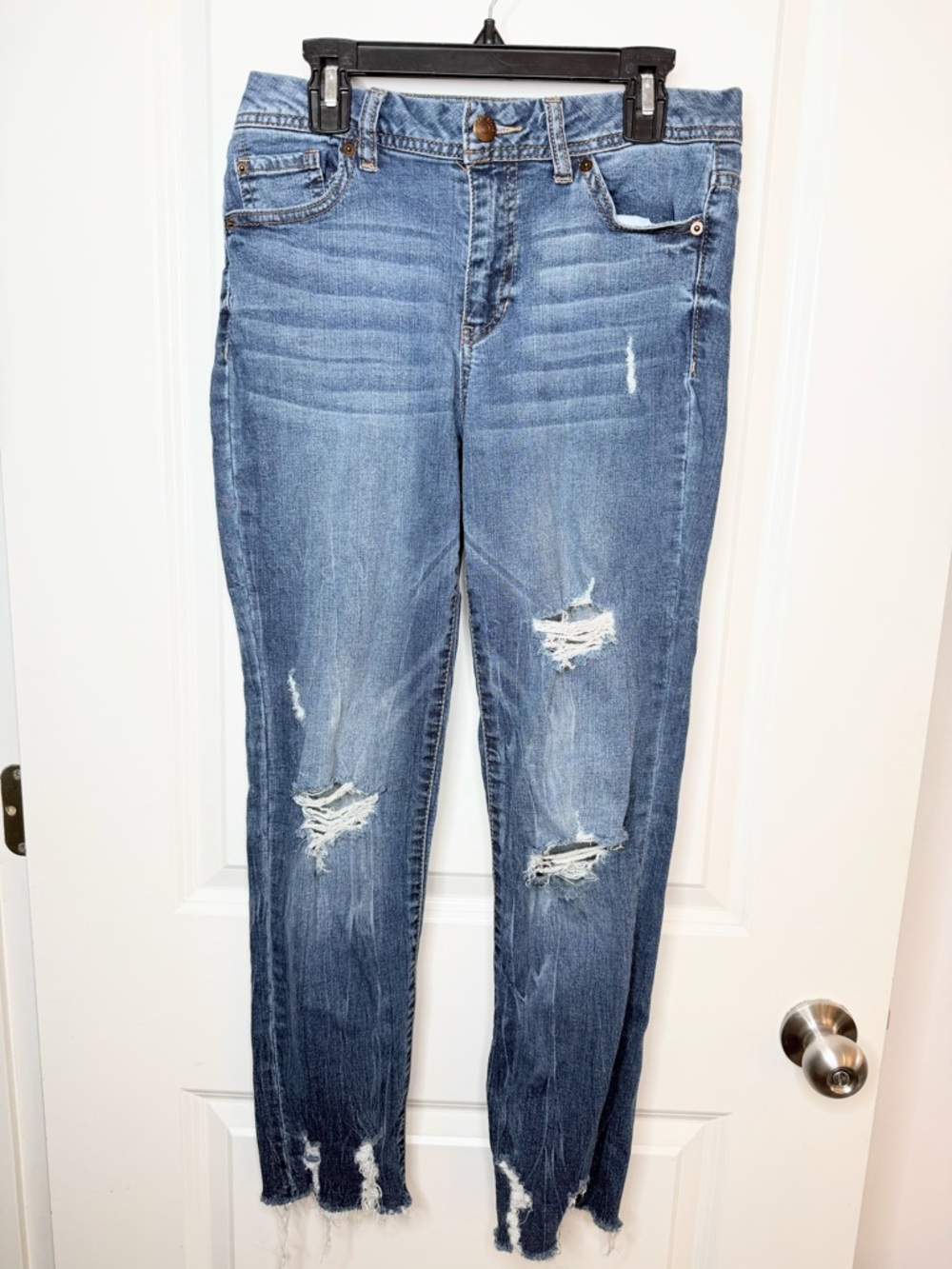 Blue Spice Distressed Skinny Jeans Raw Hem Stretch Denim Womens Size 7